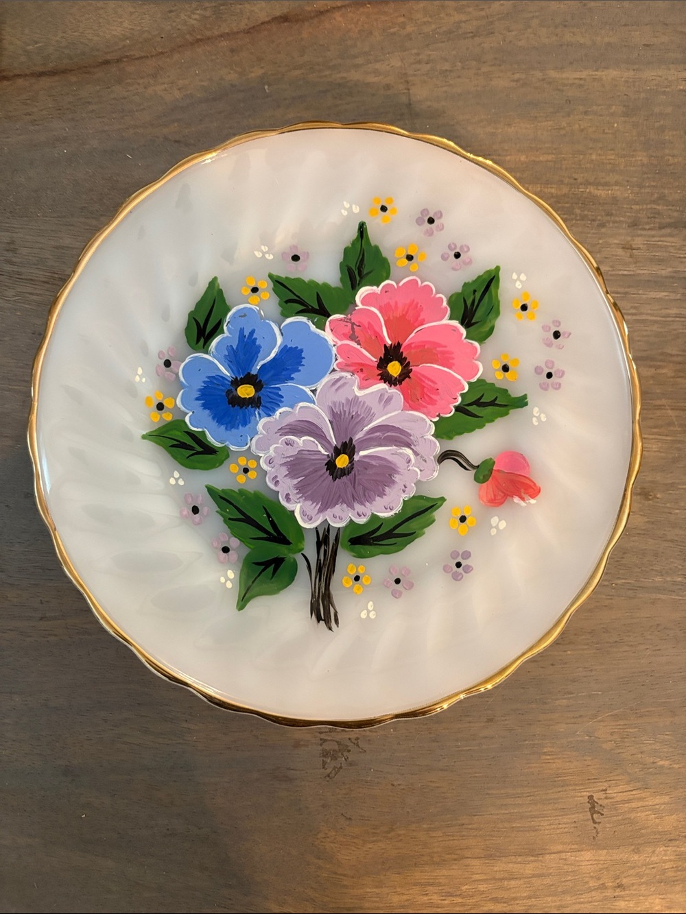 VTG Anchor Hocking Fire King Hand Painted Floral Swirl Design 7-3/8" plate